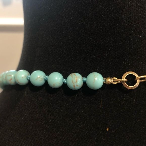 CHLOE and ISABEL Turquoise, Opal, Lapis Lazuli Inlay Antique Gold Plate Necklace - Picture 7 of 10